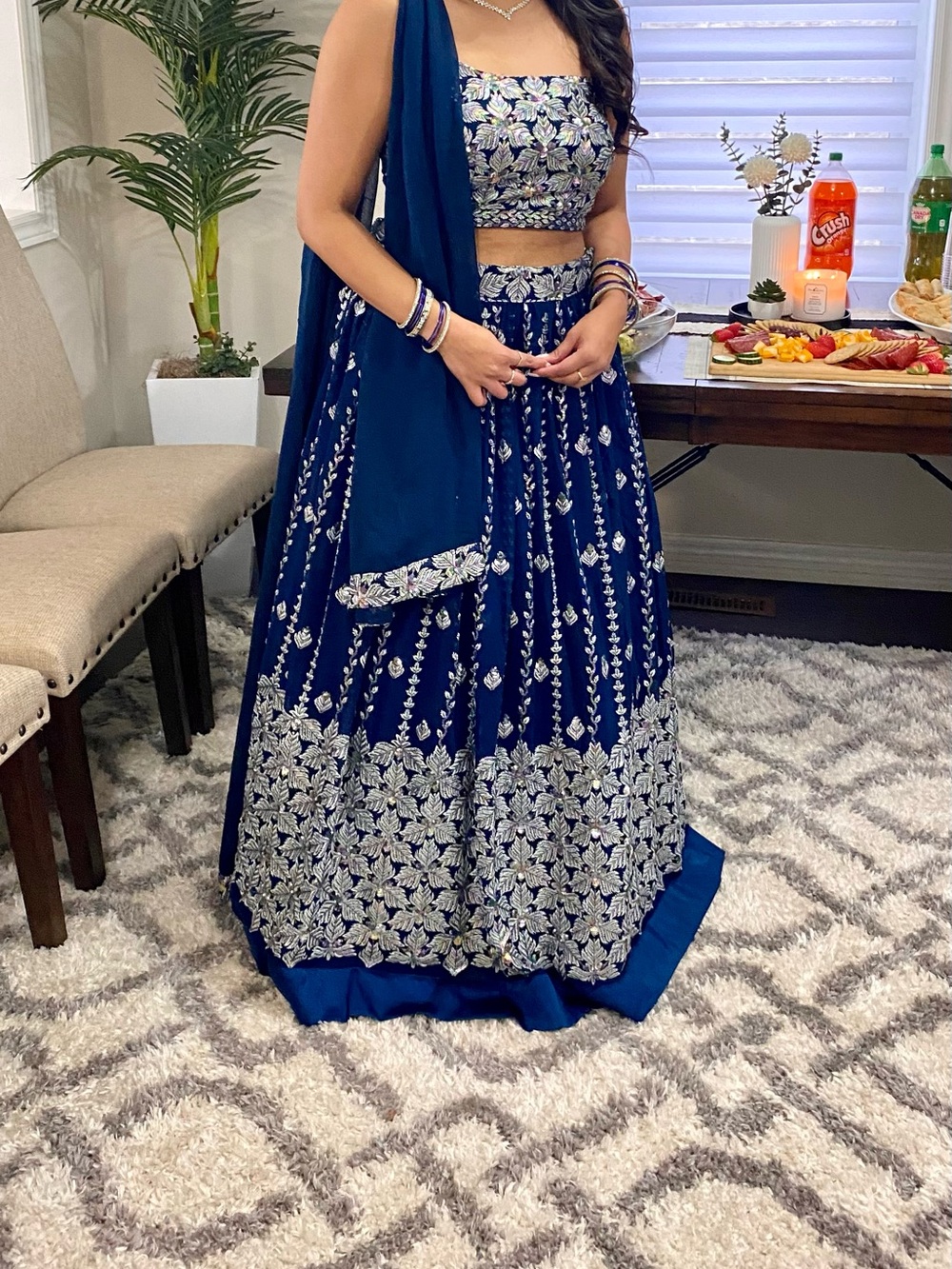 Navy Blue Embroidered Women’s Skirt - Elegant Floral Lehenga